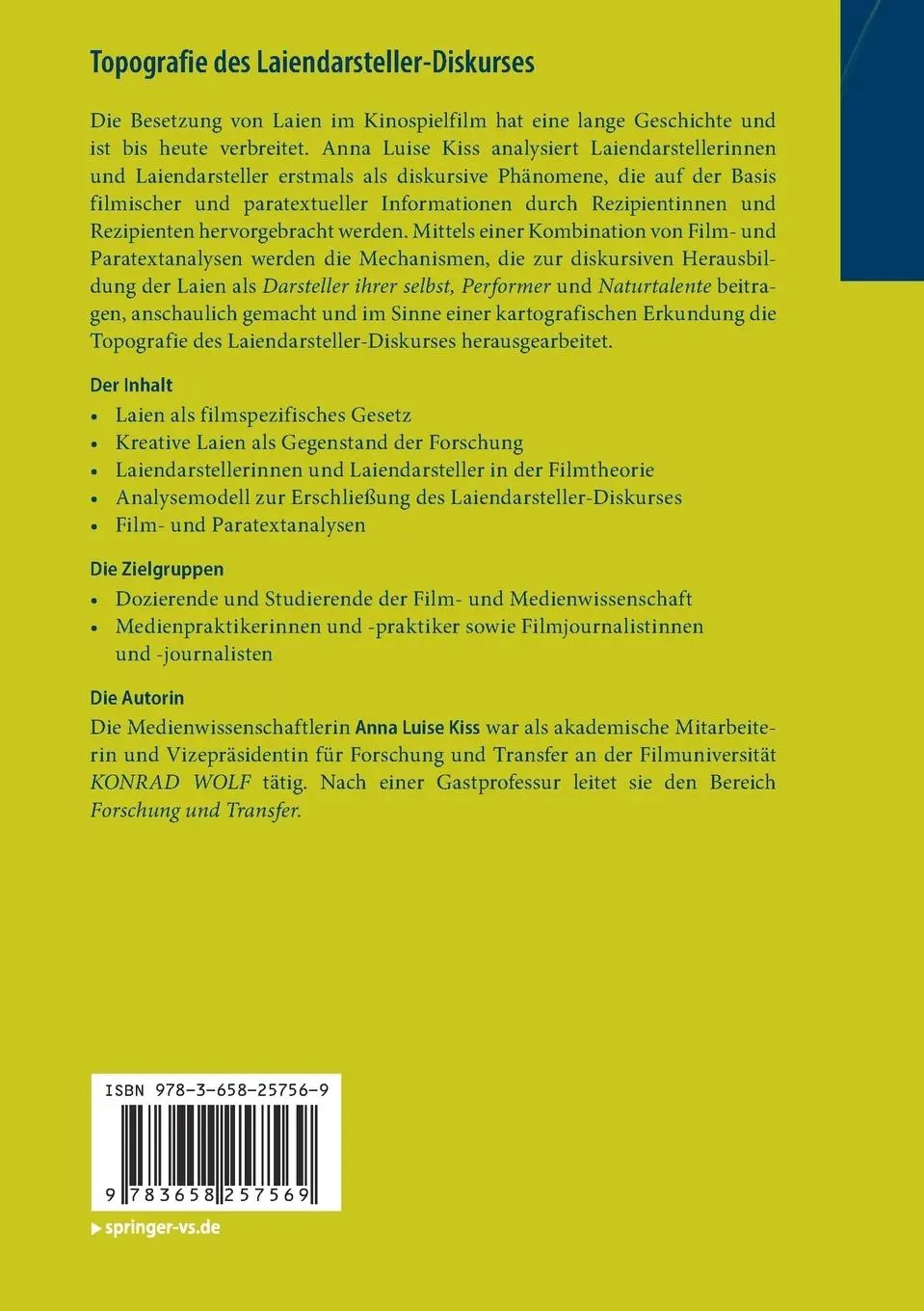 Rückseite: 9783658257569 | Topografie des Laiendarsteller-Diskurses | Anna Luise Kiss | Buch