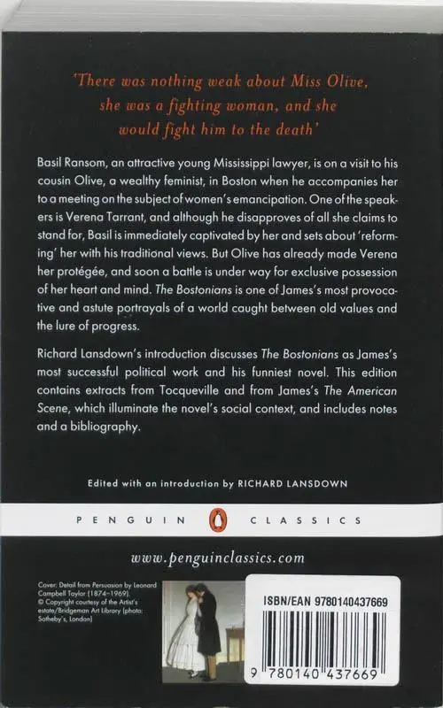 Rückseite: 9780140437669 | The Bostonians | Henry James | Taschenbuch | Englisch | 2001
