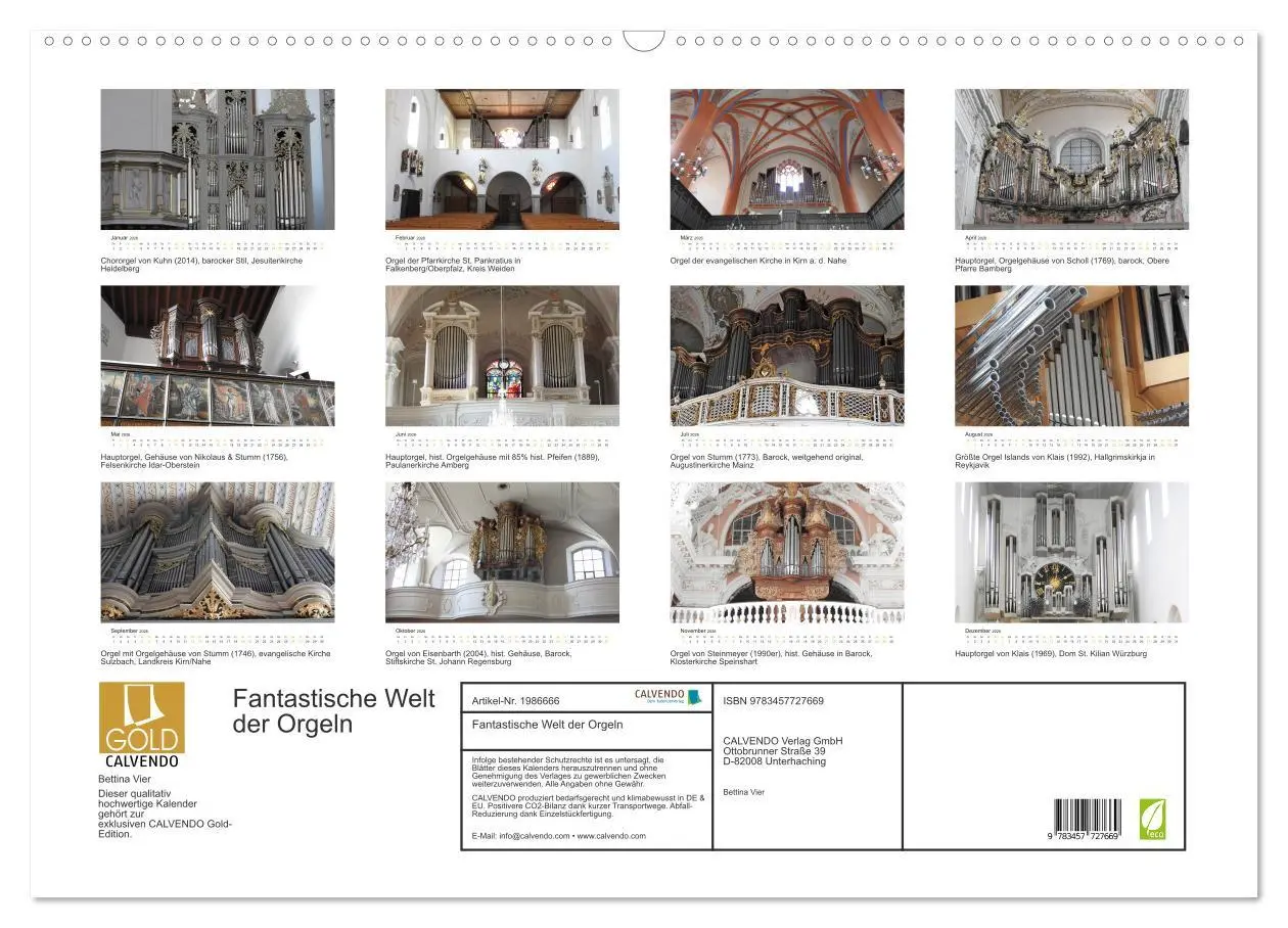 Bild: 9783457727669 | Fantastische Welt der Orgeln (Wandkalender 2026 DIN A2 quer),...