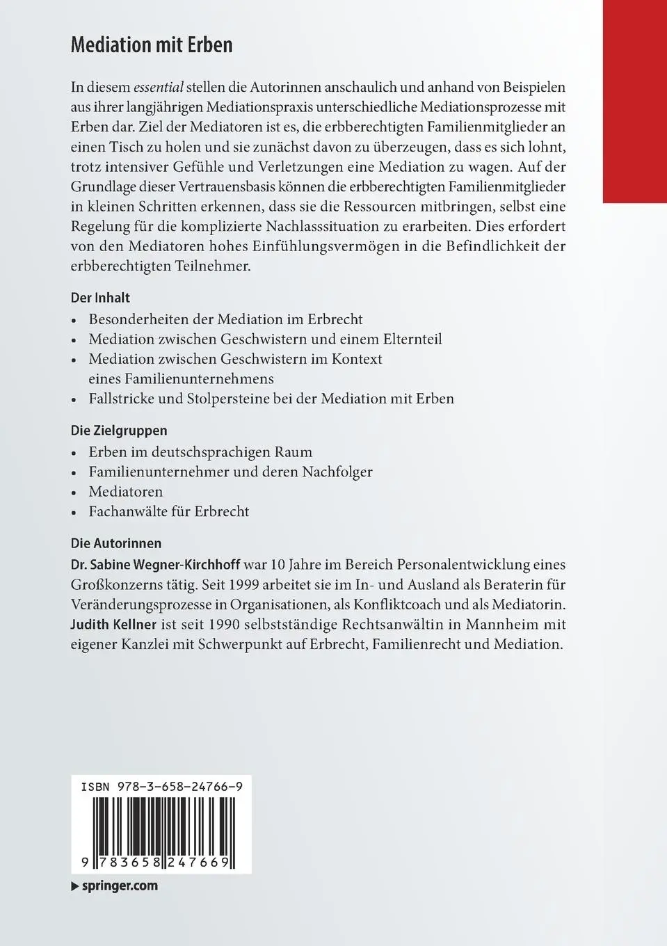 Rückseite: 9783658247669 | Mediation mit Erben | Judith Kellner (u. a.) | Taschenbuch | Deutsch