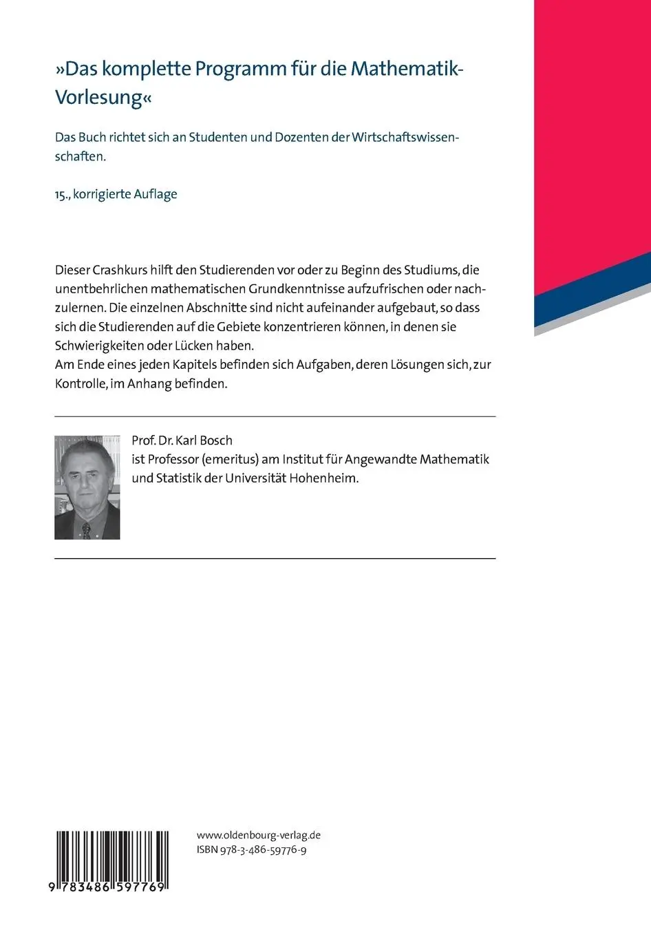 Rückseite: 9783486597769 | Mathematik für Wirtschaftswissenschaftler | Einführung | Karl Bosch