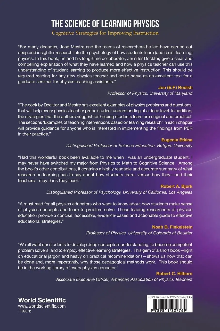 Rückseite: 9789811227769 | SCIENCE OF LEARNING PHYSICS, THE | Jose P Mestre &amp; Jennifer L Docktor