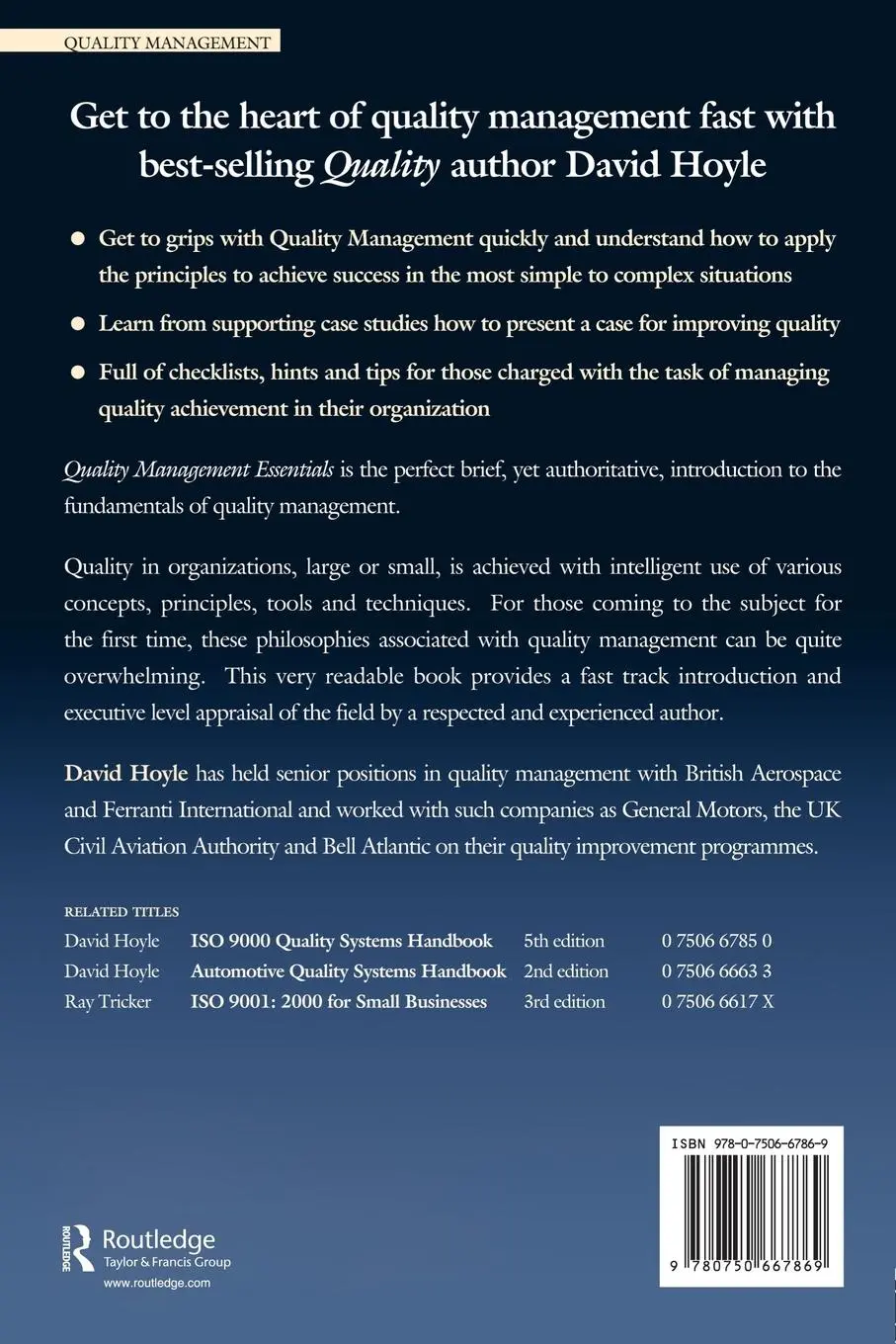 Rückseite: 9780750667869 | Quality Management Essentials | David Hoyle | Taschenbuch | Englisch