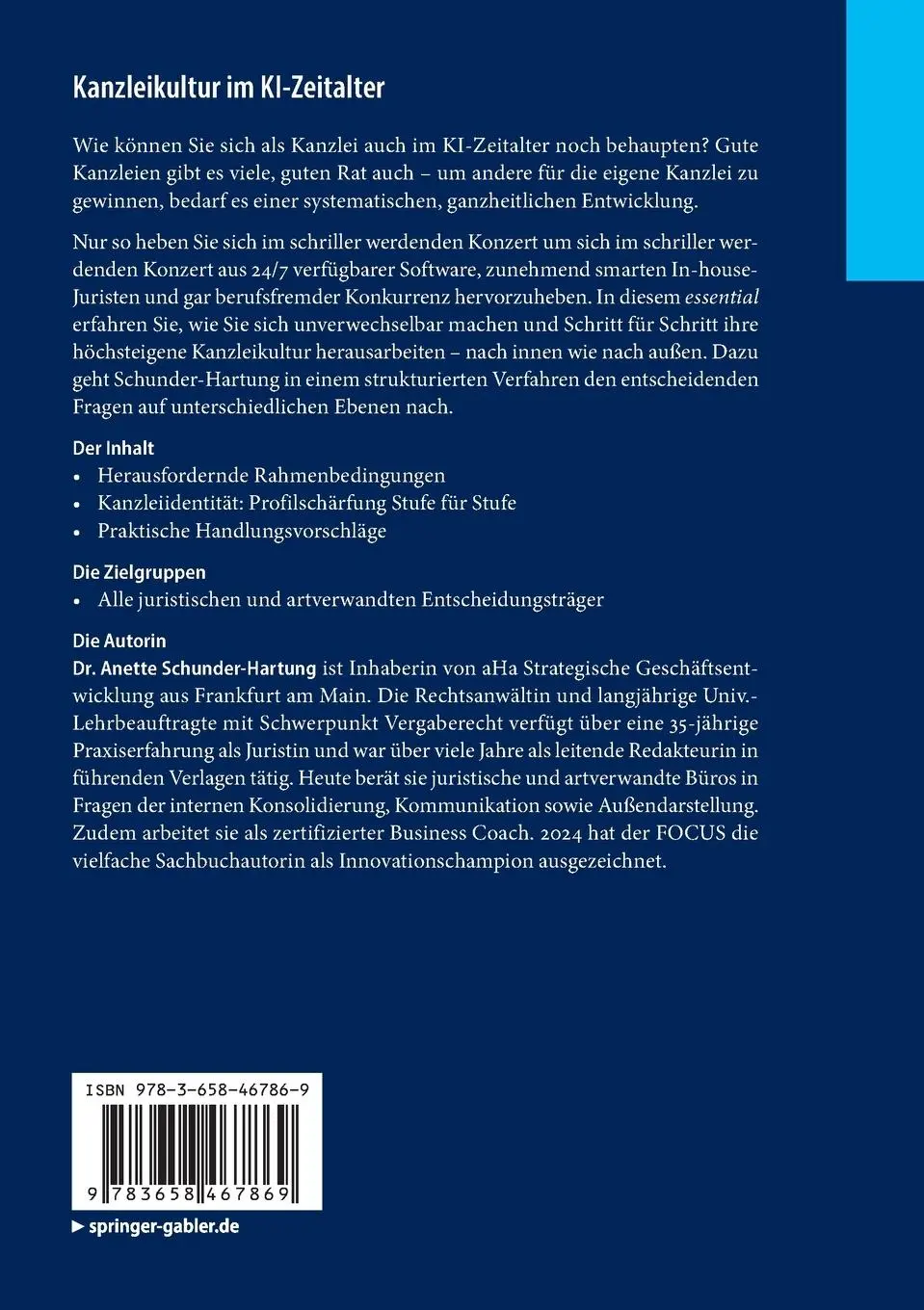 Rückseite: 9783658467869 | Kanzleikultur im KI-Zeitalter | Anette Schunder-Hartung | Taschenbuch