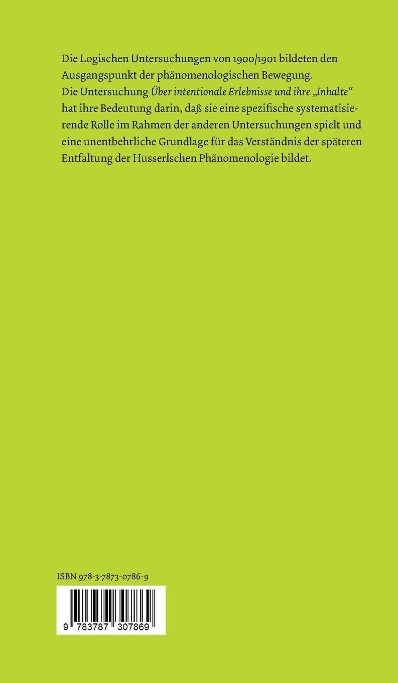 Rückseite: 9783787307869 | V. (Fünfte) Logische Untersuchung | Edmund Husserl | Buch | 200 S.