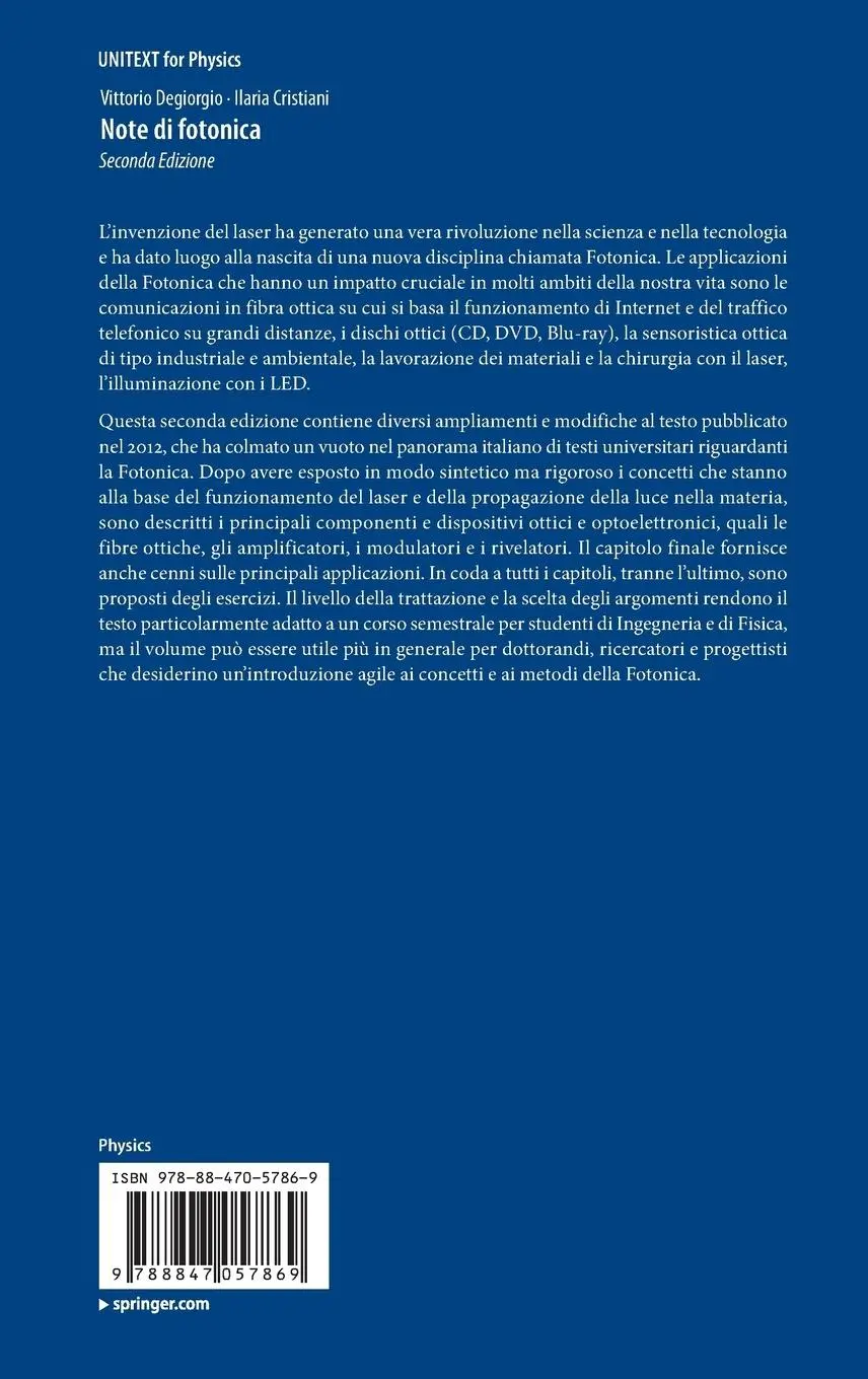 Rückseite: 9788847057869 | Note di fotonica | Ilaria Cristiani (u. a.) | Buch | xii | Italienisch
