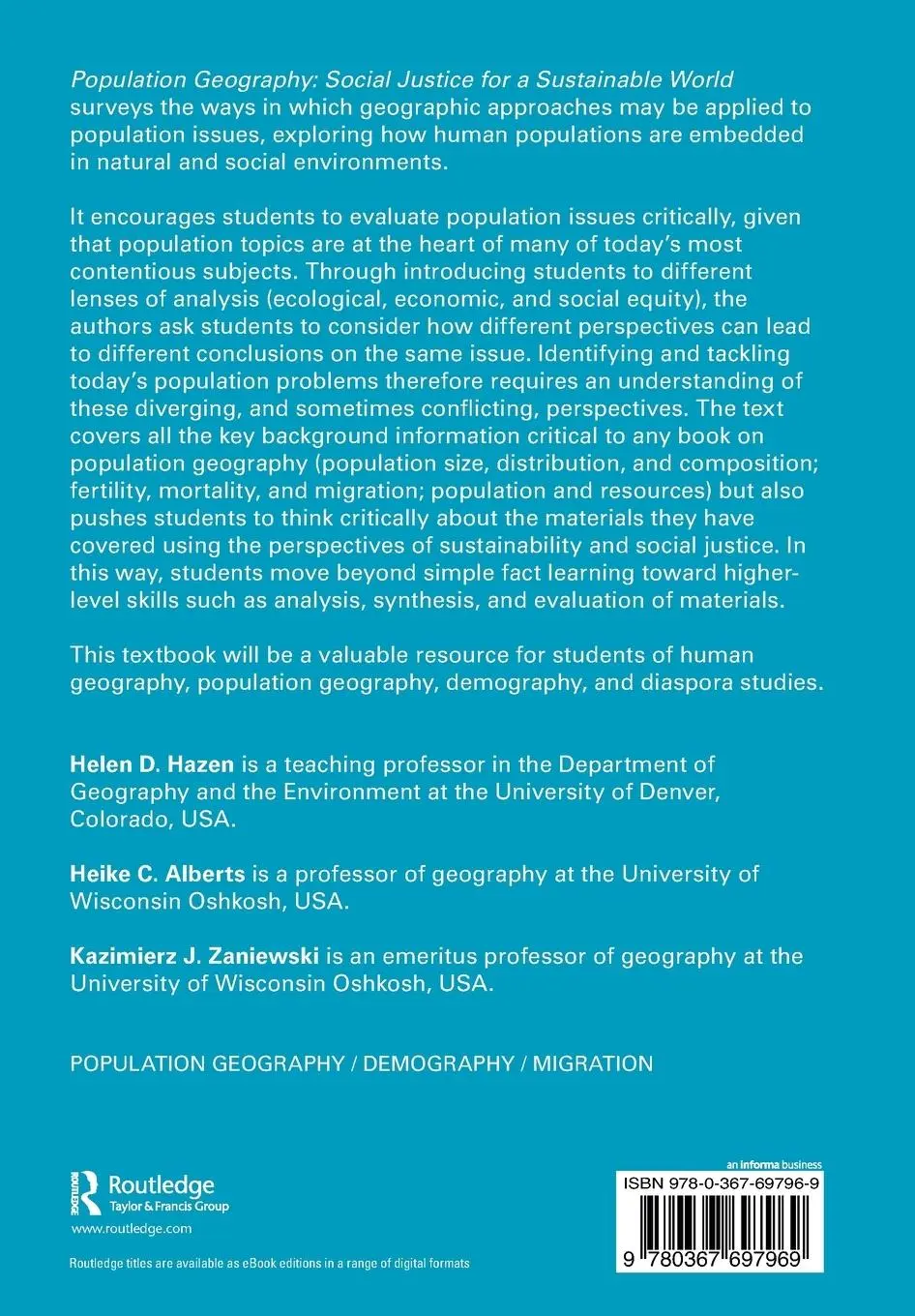 Rückseite: 9780367697969 | Population Geography | Social Justice for a Sustainable World | Buch