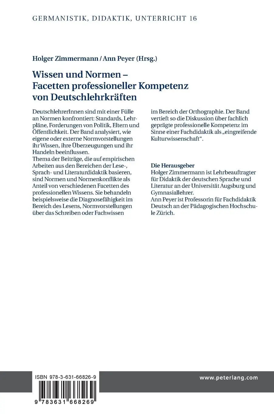 Rückseite: 9783631668269 | Wissen und Normen - Facetten professioneller Kompetenz von...