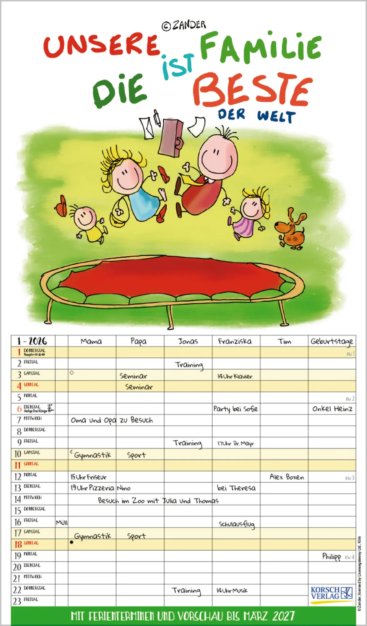 Cover: 9783731888369 | Unsere Familie ist die beste! 2026 | Verlag Korsch | Kalender | 14 S.