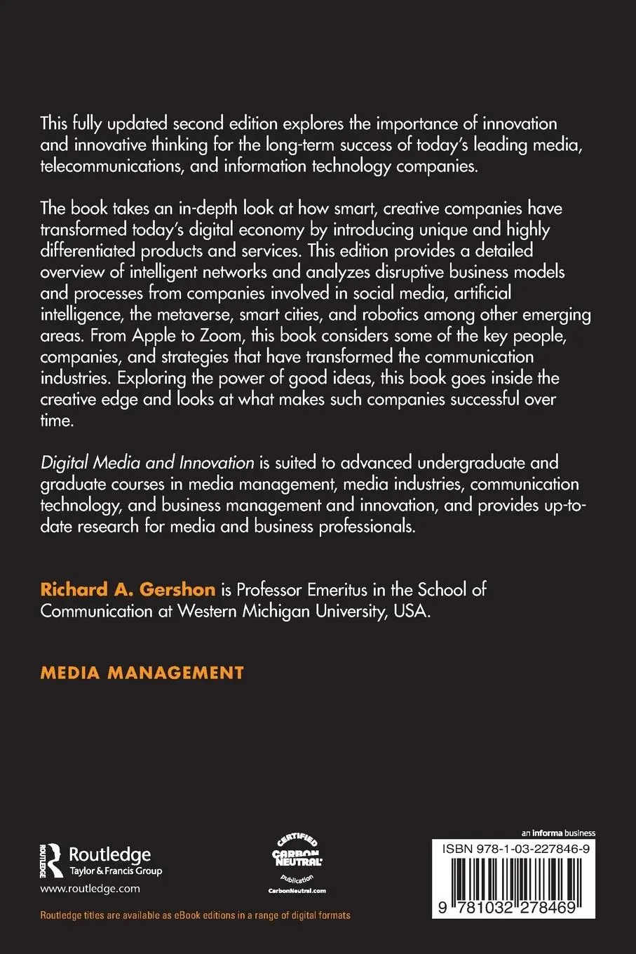 Rückseite: 9781032278469 | Digital Media and Innovation | Richard A. Gershon | Taschenbuch | 2024