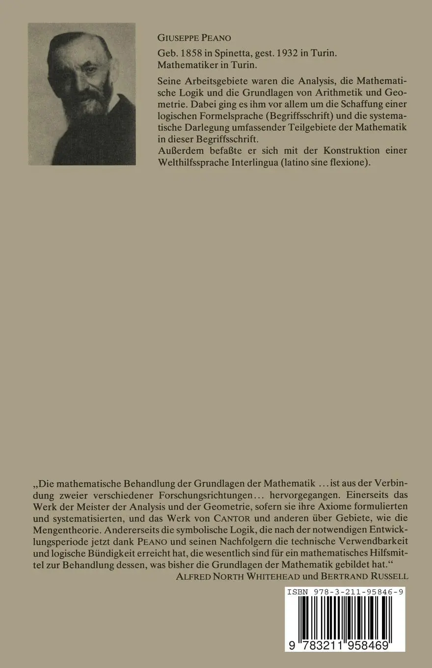 Rückseite: 9783211958469 | Arbeiten zur Analysis und zur mathematischen Logik | Giuseppe Peano