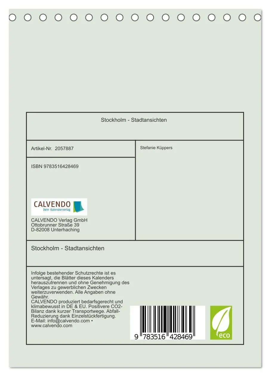 Bild: 9783516428469 | Stockholm - Stadtansichten (Tischkalender 2026 DIN A5 hoch),...
