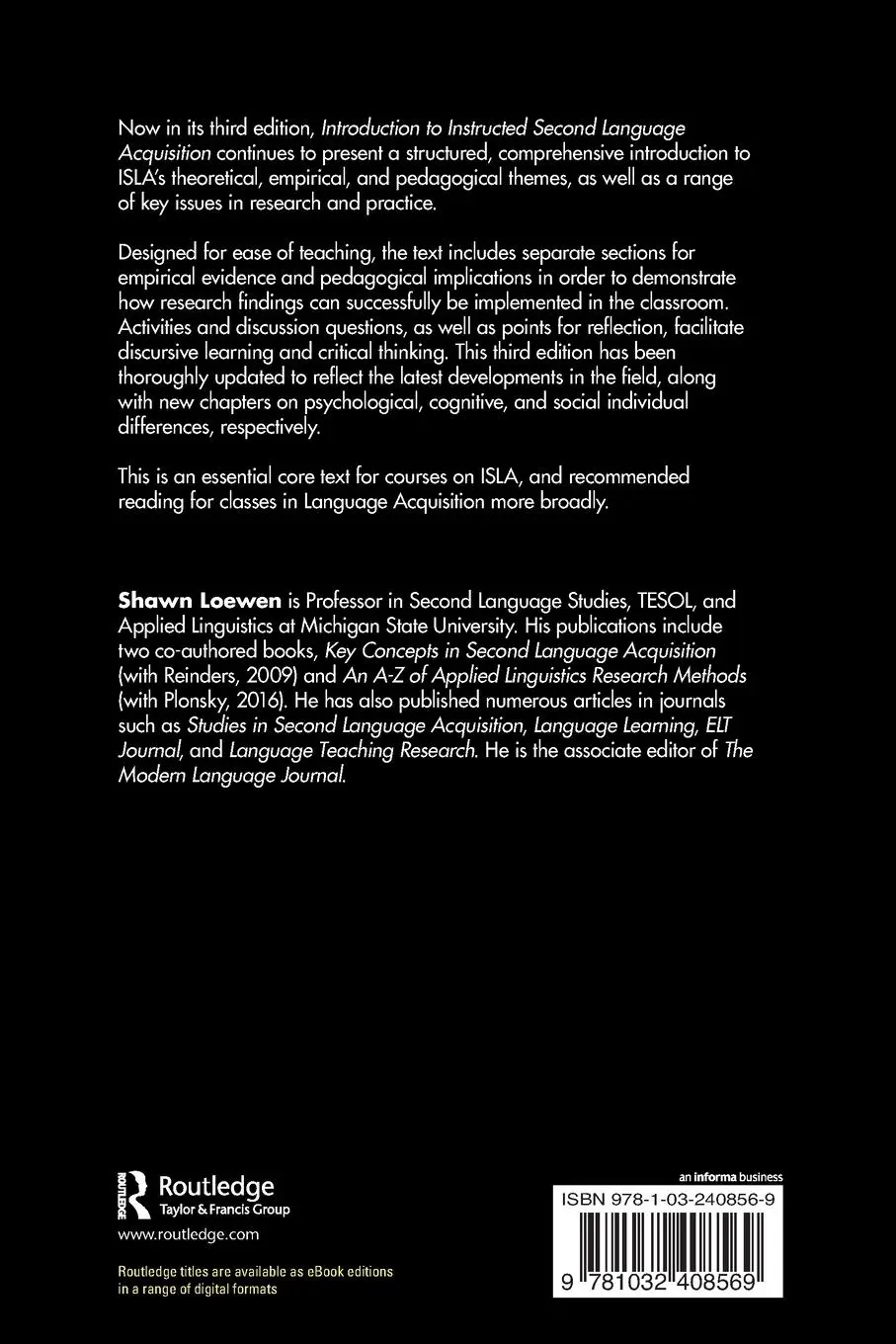 Rückseite: 9781032408569 | Introduction to Instructed Second Language Acquisition | Shawn Loewen