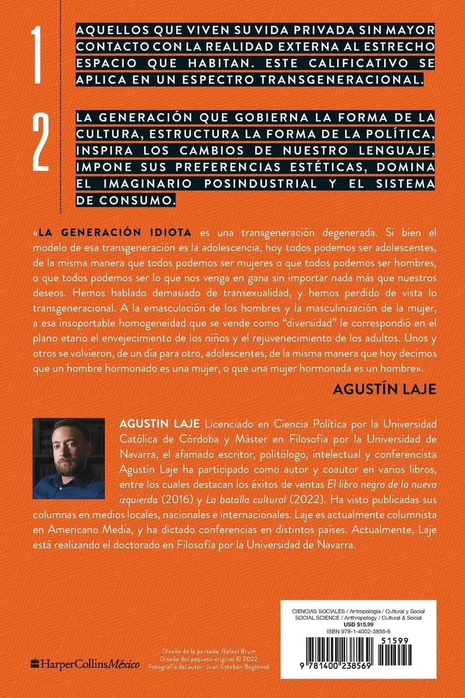 Rückseite: 9781400238569 | Generación Idiota | Una Crítica Al Adolescentrismo | Agustin Laje