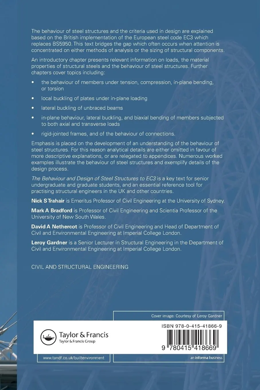 Rückseite: 9780415418669 | The Behaviour and Design of Steel Structures to EC3 | Trahair (u. a.)