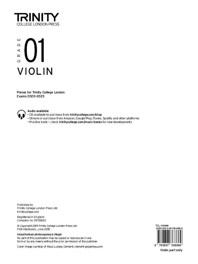 Cover: 9780857368669 | Trinity College London Violin Exam Pieces From 2020: Grade 1 (part...
