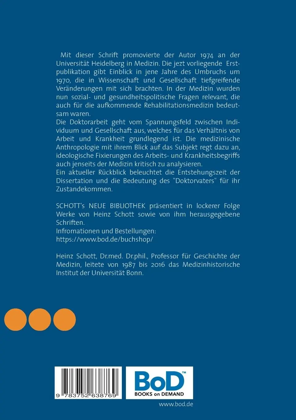 Rückseite: 9783752638769 | Arbeit und Krankheit | Heinz Schott | Taschenbuch | 344 S. | Deutsch