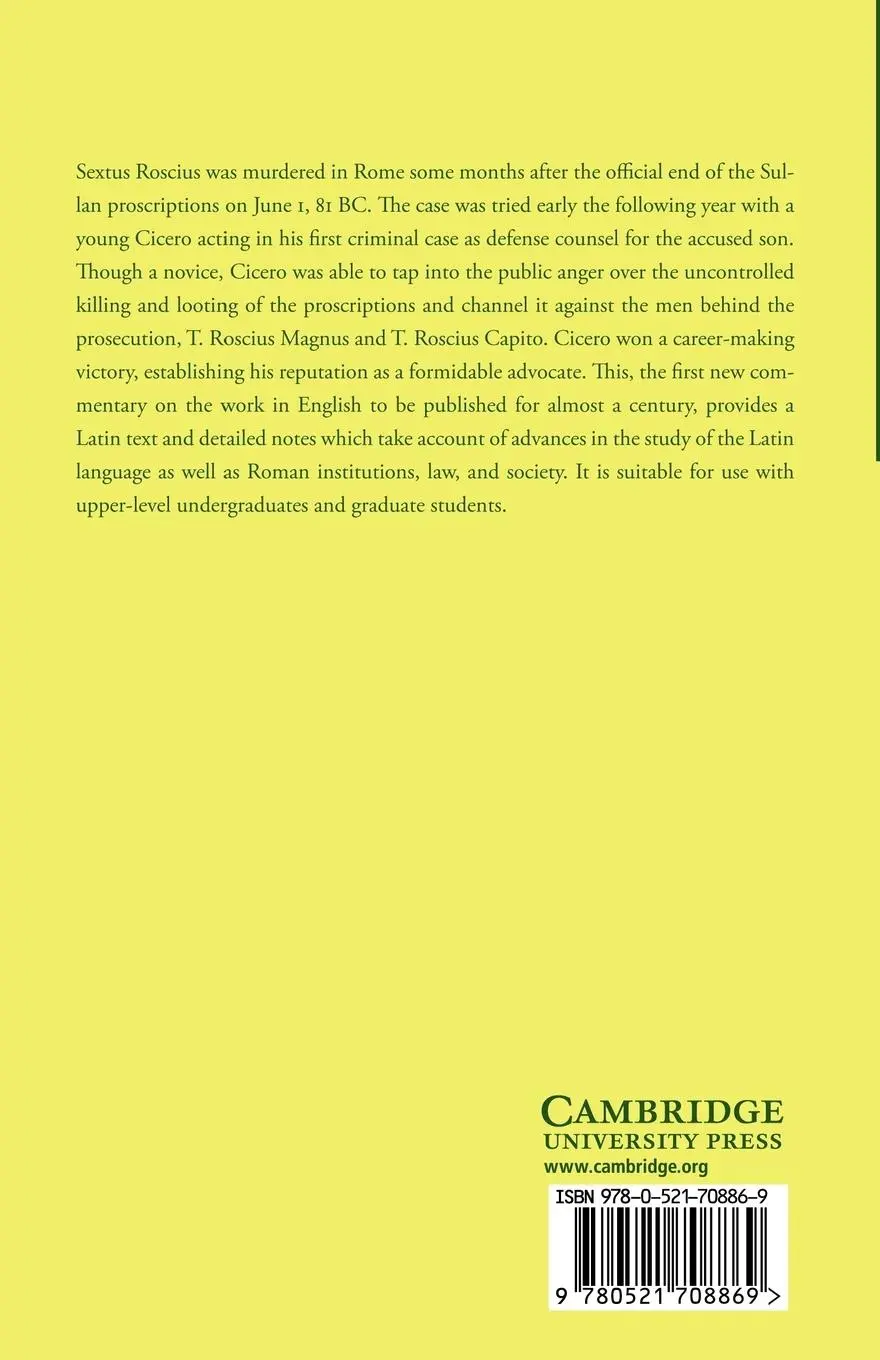 Rückseite: 9780521708869 | Pro Sexto Roscio | Cicero | Taschenbuch | Englisch | 2012