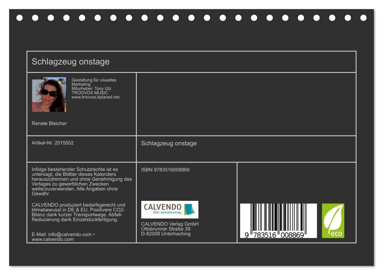 Bild: 9783516008869 | Schlagzeug onstage (Tischkalender 2026 DIN A5 quer), CALVENDO...