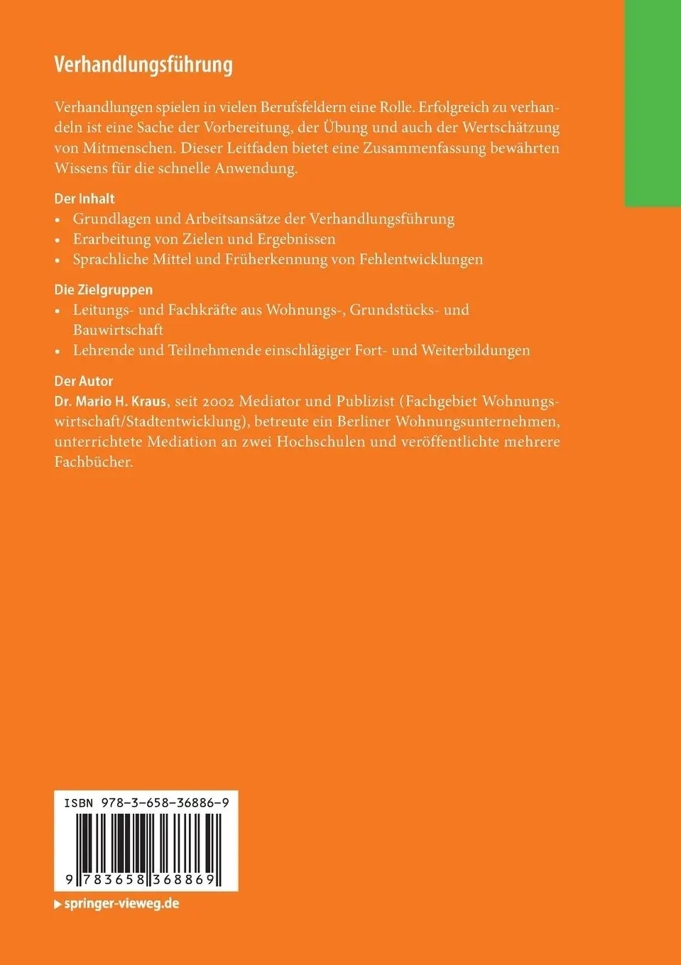 Rückseite: 9783658368869 | Verhandlungsführung | Mario H. Kraus | Taschenbuch | xvii | Deutsch