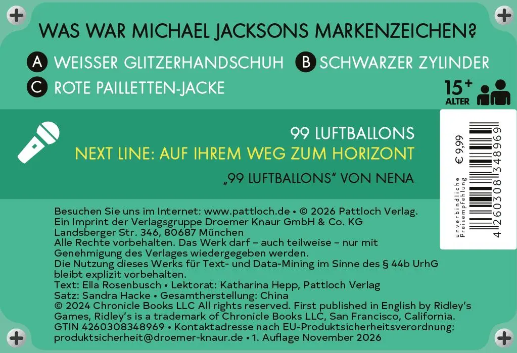 Rückseite: 4260308348969 | 1980er Musik Trivia Spiel | Ella Rosenbusch | Spiel | Musik-Quizze