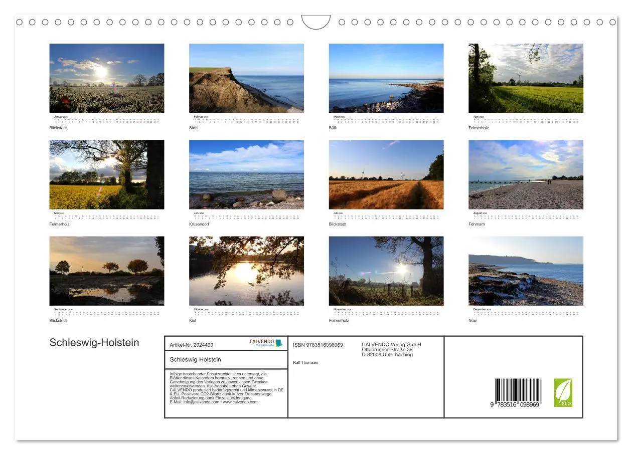 Bild: 9783516098969 | Schleswig-Holstein (Wandkalender 2026 DIN A3 quer), CALVENDO...