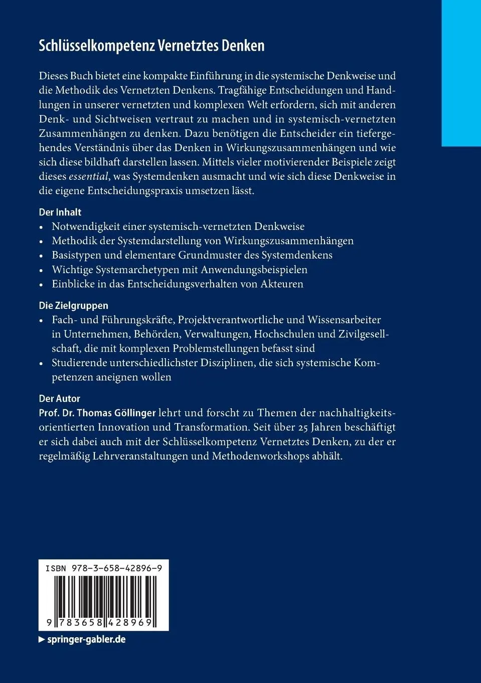 Rückseite: 9783658428969 | Schlüsselkompetenz Vernetztes Denken | Thomas Göllinger | Taschenbuch
