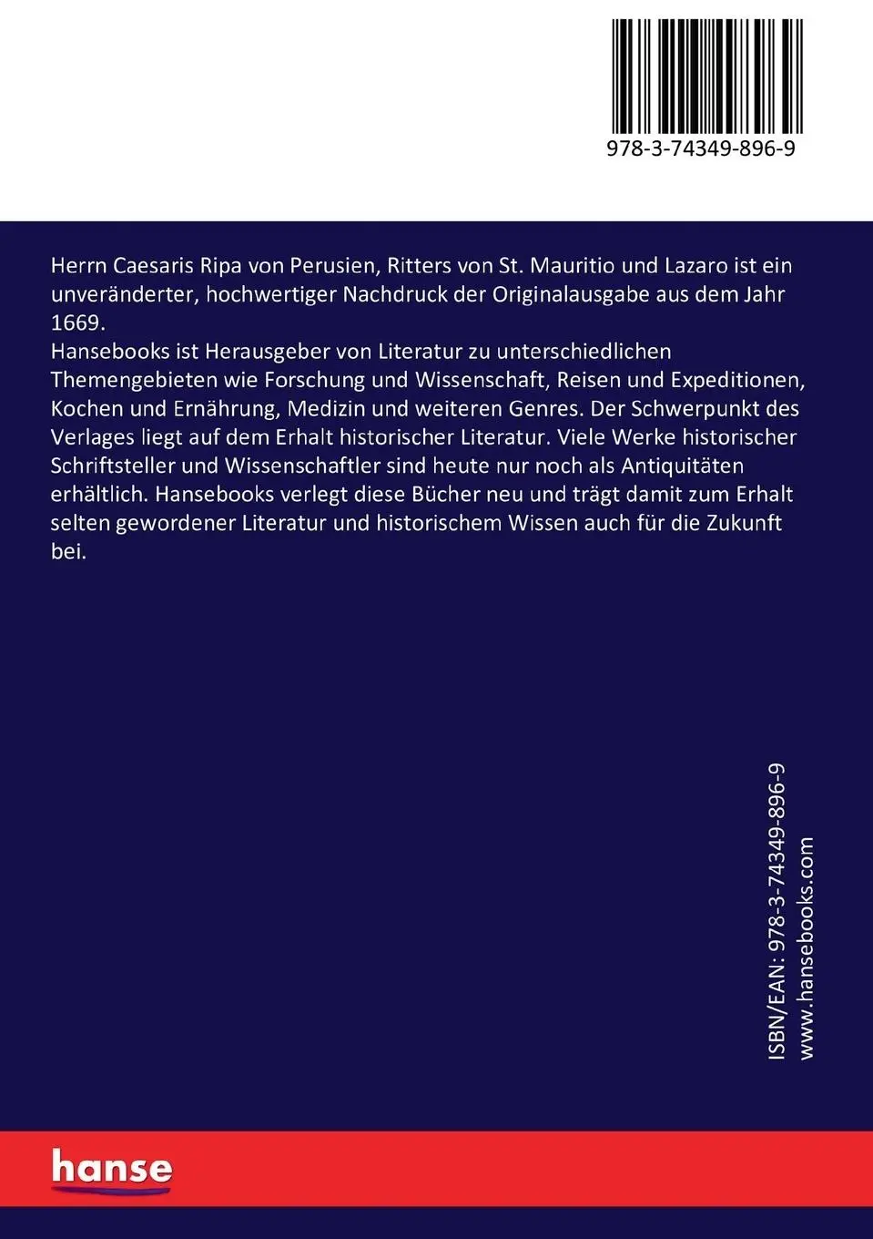 Rückseite: 9783743498969 | Herrn Caesaris Ripa von Perusien, Ritters von St. Mauritio und Lazaro