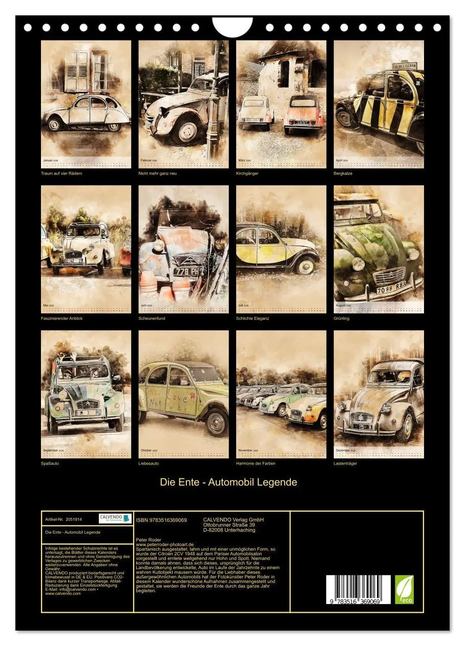 Bild: 9783516369069 | Die Ente - Automobil Legende (Wandkalender 2026 DIN A4 hoch),...