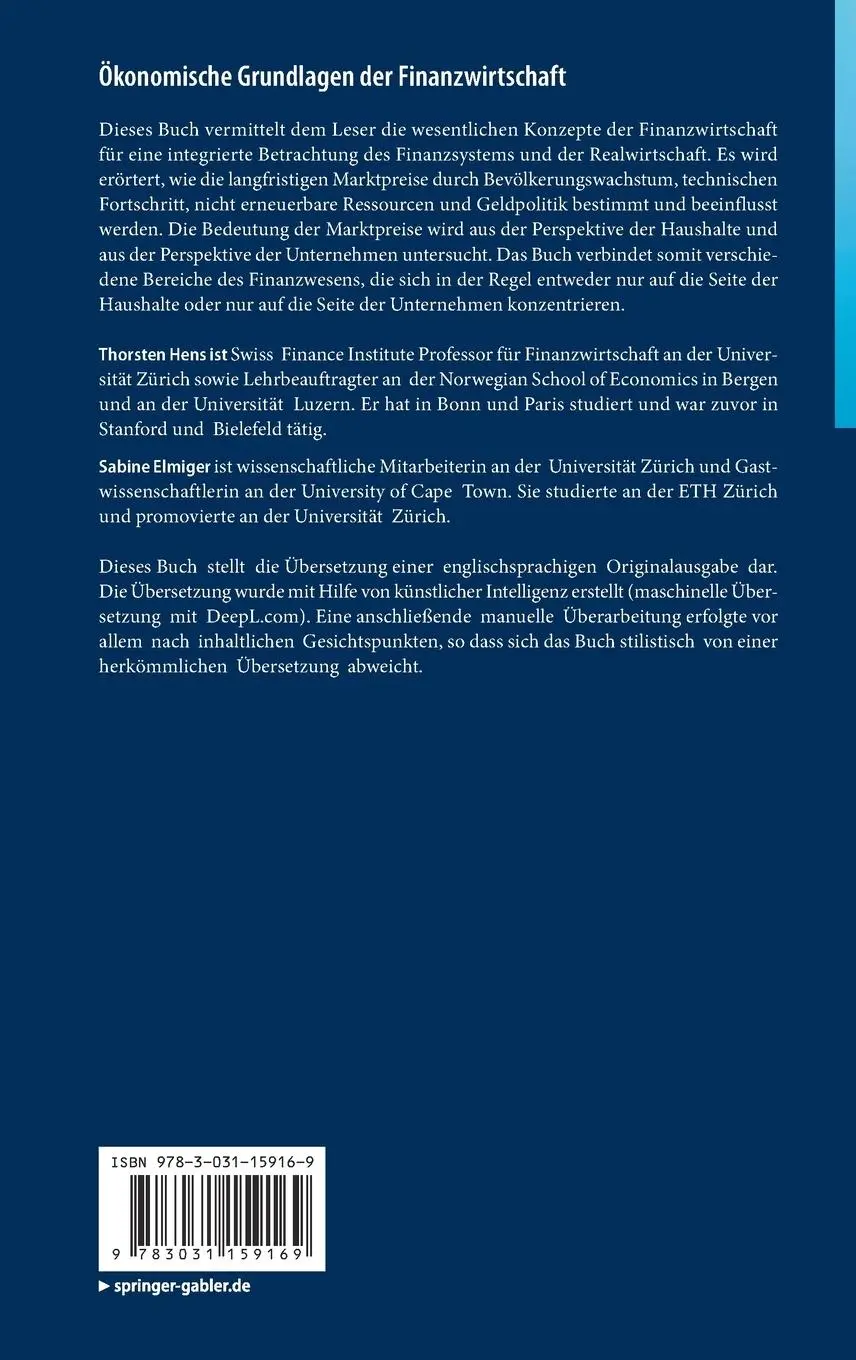 Rückseite: 9783031159169 | Ökonomische Grundlagen der Finanzwirtschaft | Sabine Elmiger (u. a.)