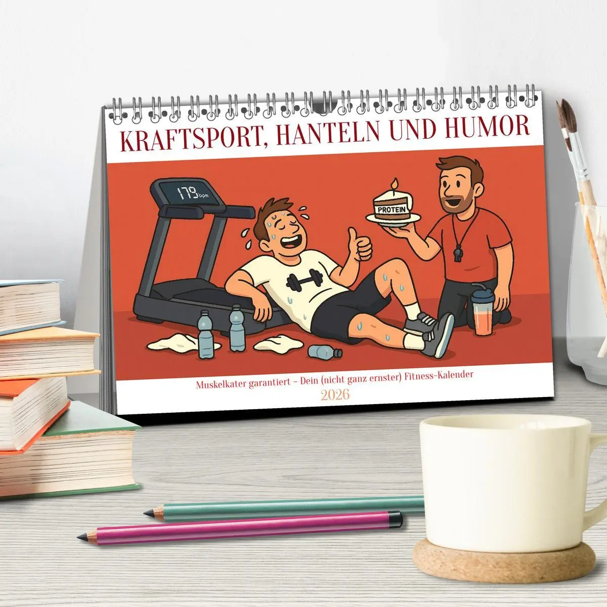 Bild: 9783516599169 | Kraftsport, Hanteln und Humor (Tischkalender 2026 DIN A5 quer),...