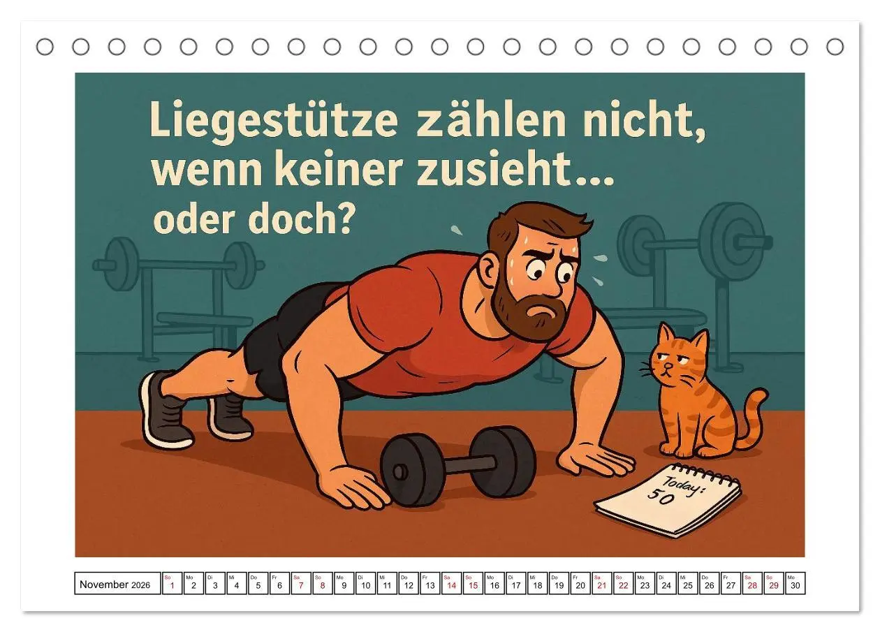 Bild: 9783516599169 | Kraftsport, Hanteln und Humor (Tischkalender 2026 DIN A5 quer),...