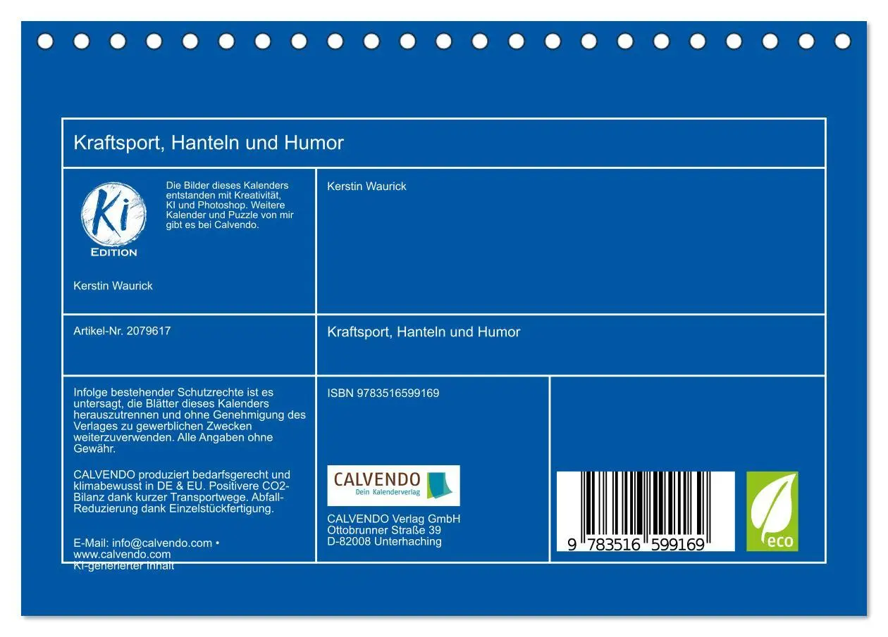 Bild: 9783516599169 | Kraftsport, Hanteln und Humor (Tischkalender 2026 DIN A5 quer),...
