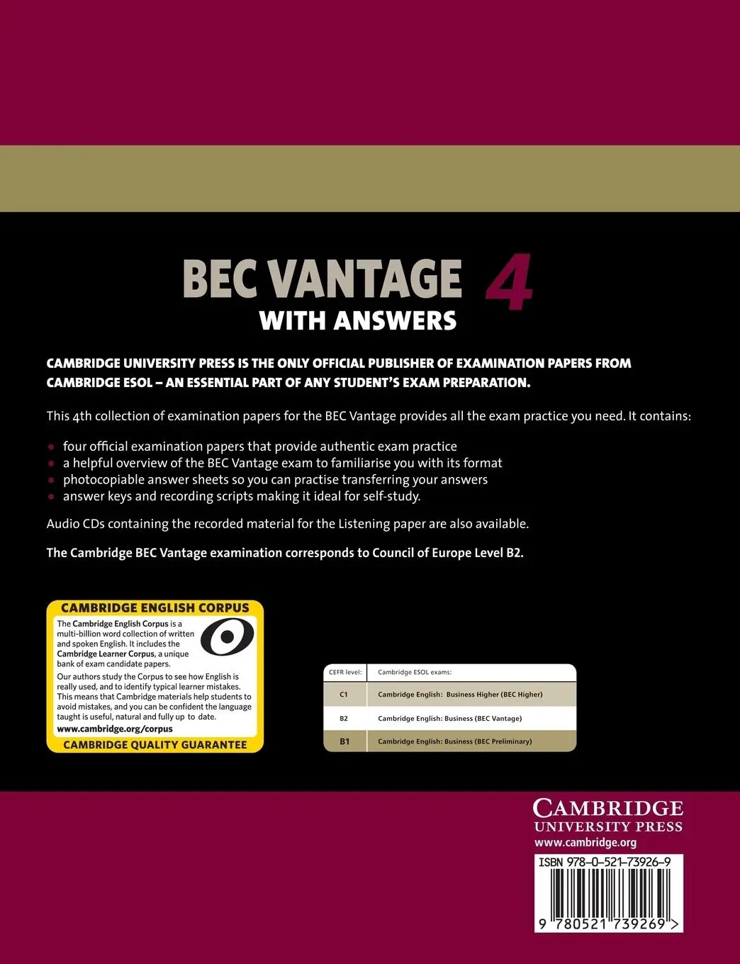 Rückseite: 9780521739269 | Cambridge BEC Advantage 4 with Answers | Taschenbuch | Englisch | 2009