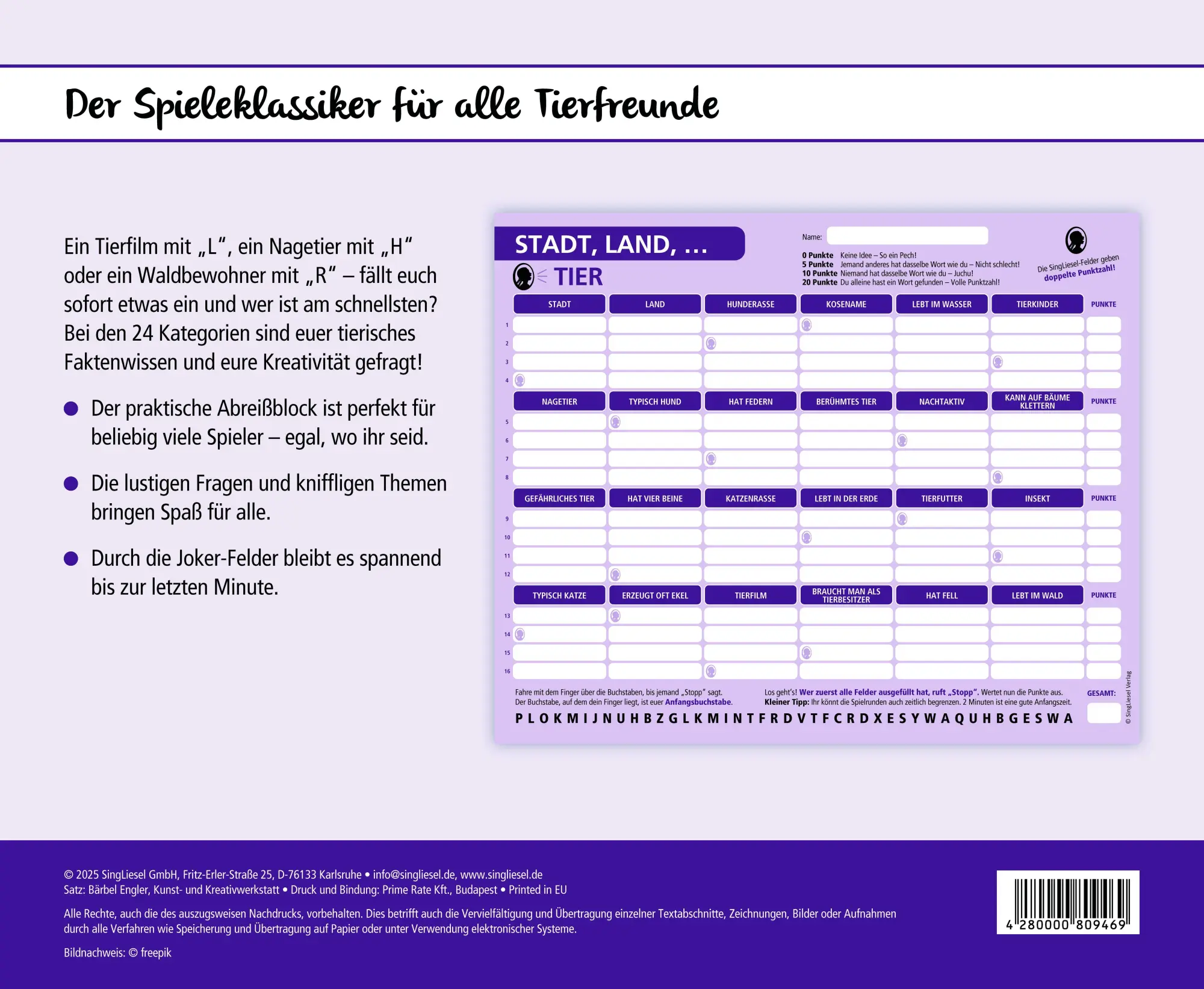 Bild: 4280000809469 | Stadt, Land, Tier | Singliesel | Spiel | Rätsel-Spiel, Stadt, Land