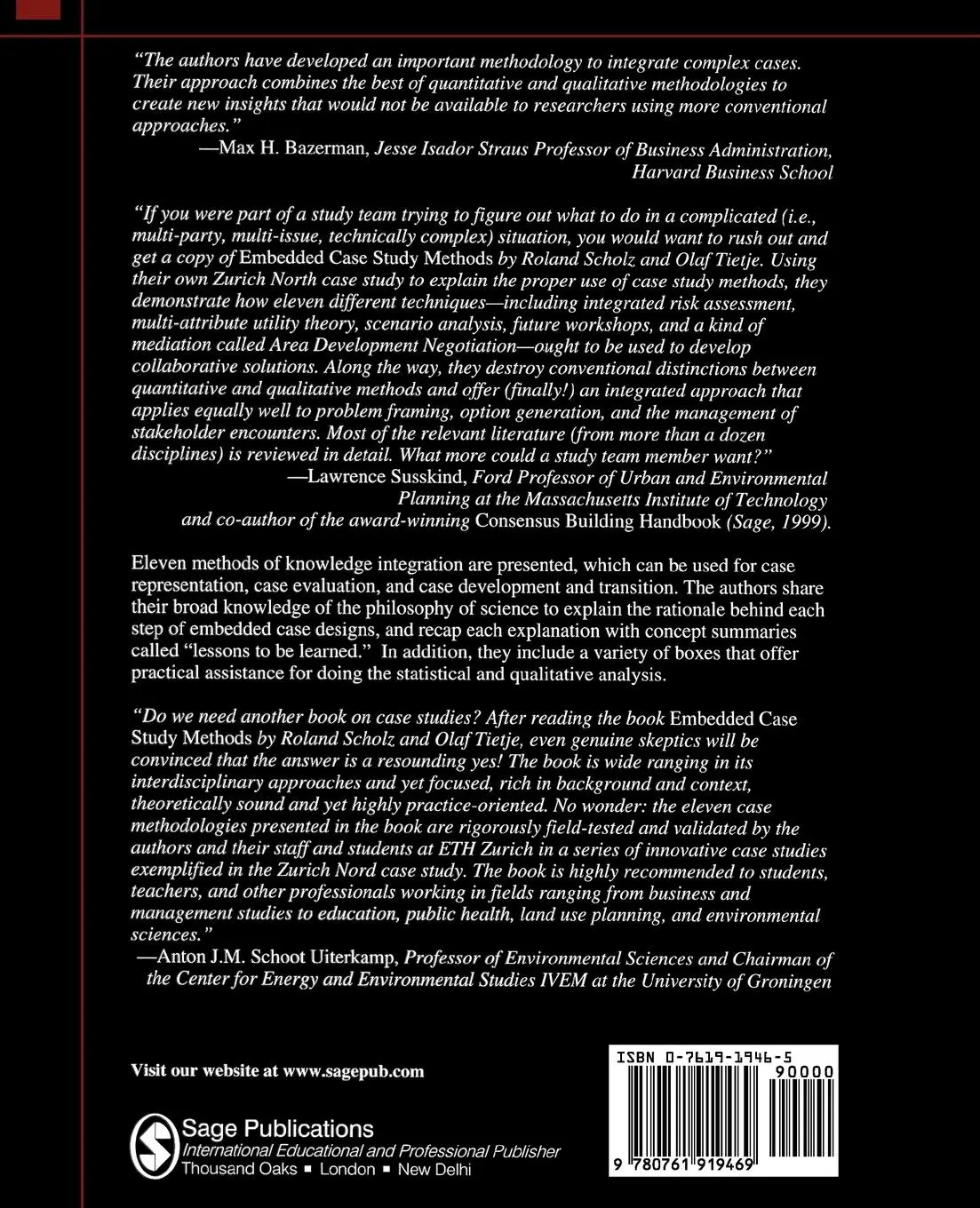Rückseite: 9780761919469 | Embedded Case Study Methods | Roland W. Scholz (u. a.) | Taschenbuch