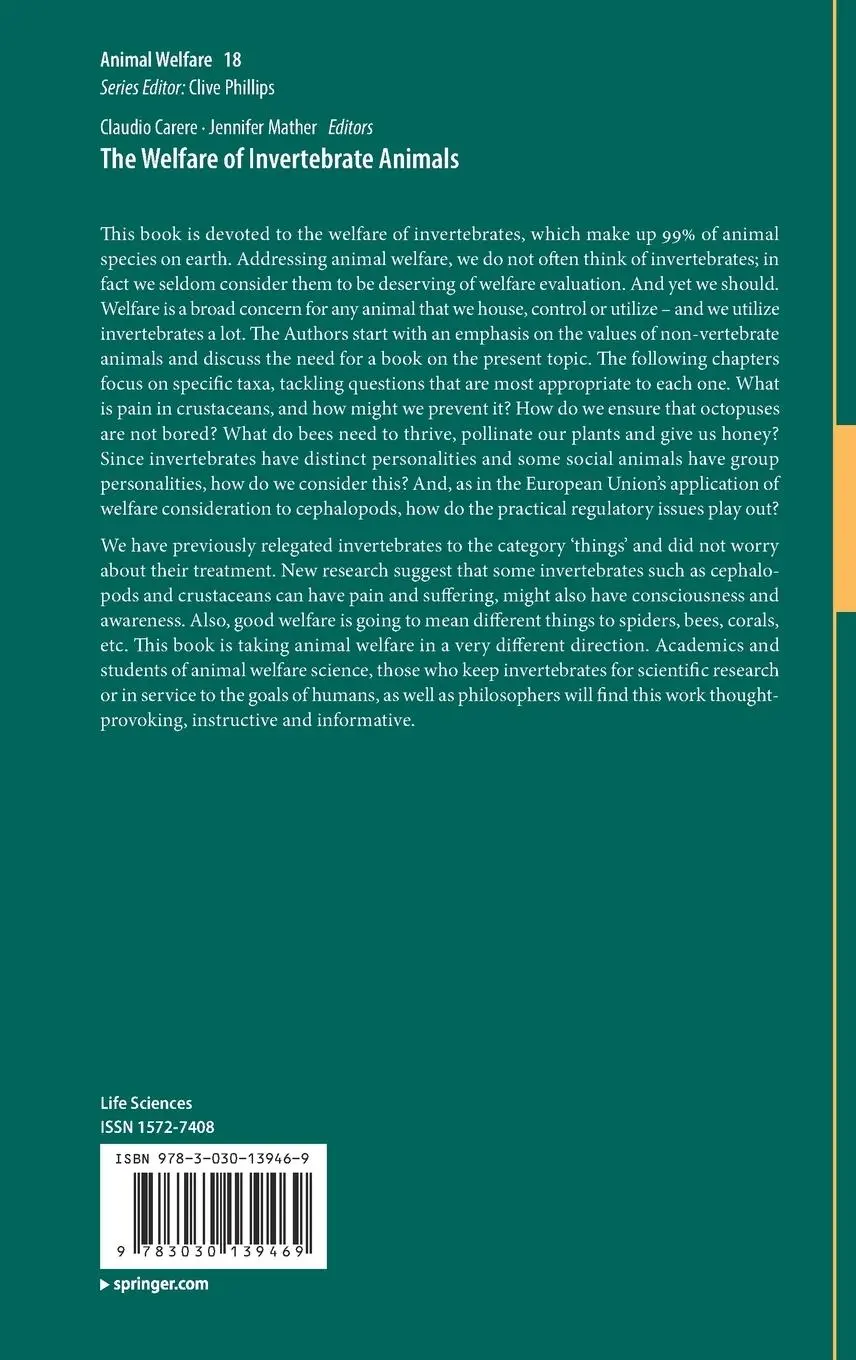 Rückseite: 9783030139469 | The Welfare of Invertebrate Animals | Jennifer Mather (u. a.) | Buch