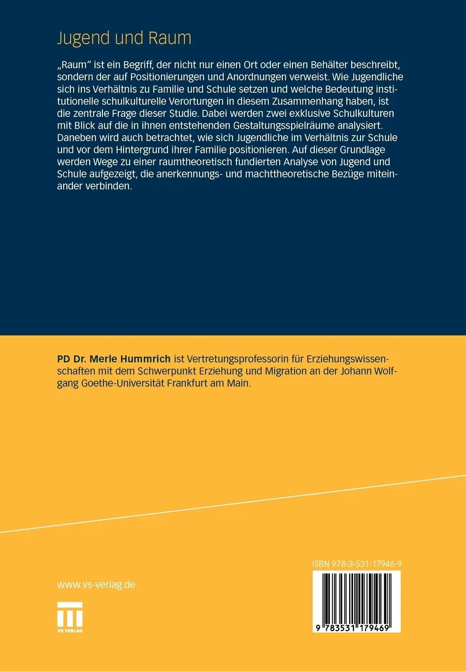 Rückseite: 9783531179469 | Jugend und Raum | Merle Hummrich | Taschenbuch | 303 S. | Deutsch
