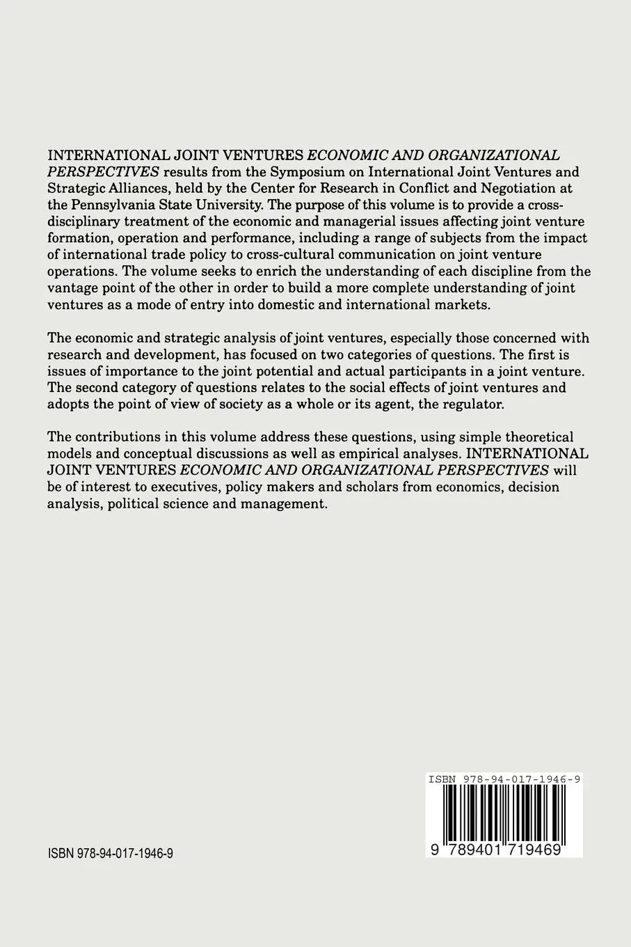 Rückseite: 9789401719469 | International Joint Ventures: Economic and Organizational Perspectives