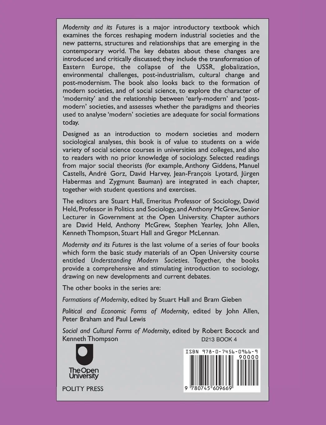 Rückseite: 9780745609669 | Modernity and Its Futures | Understanding Modern Societies, Book IV