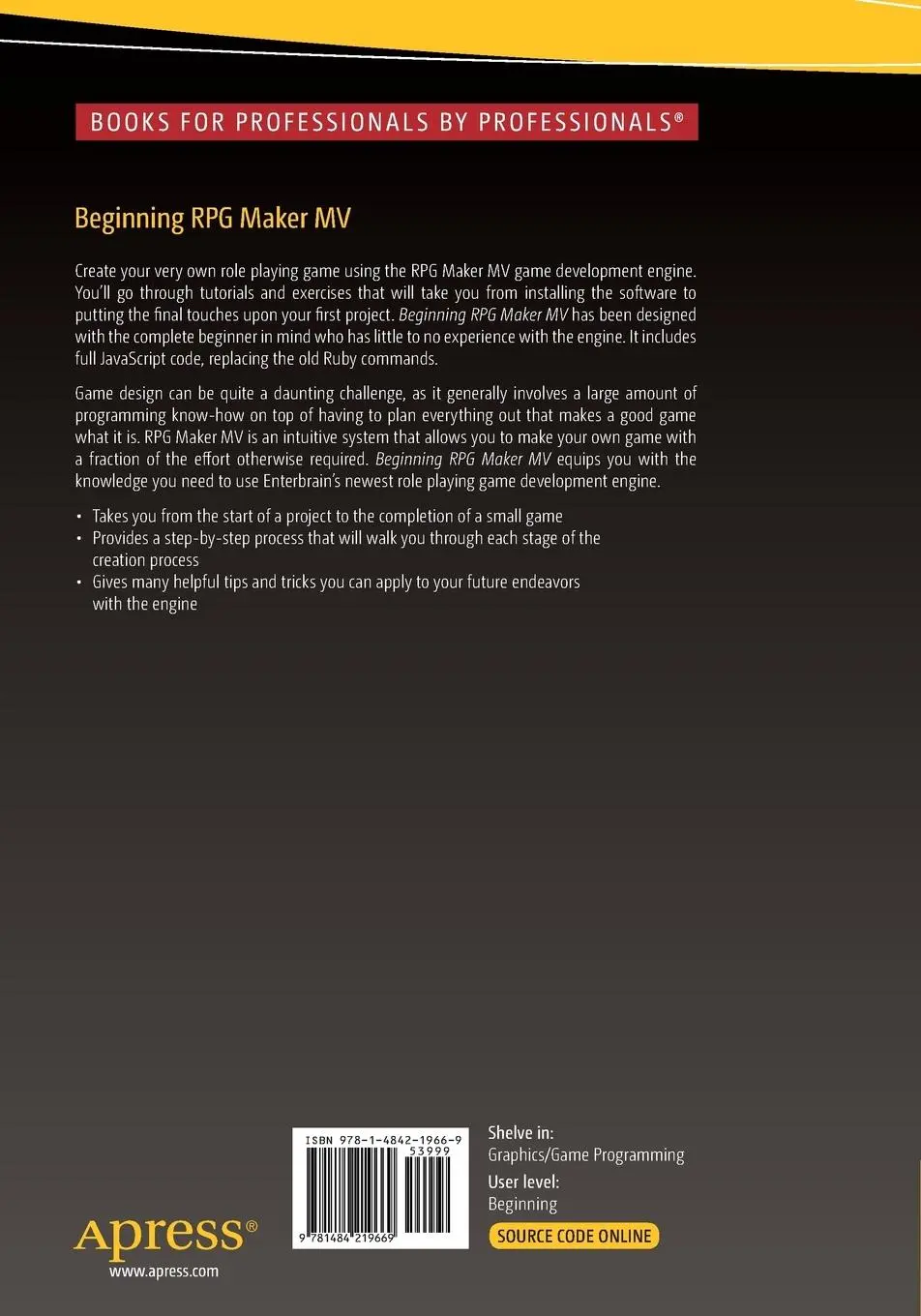 Rückseite: 9781484219669 | Beginning RPG Maker MV | Darrin Perez | Taschenbuch | xxv | Englisch