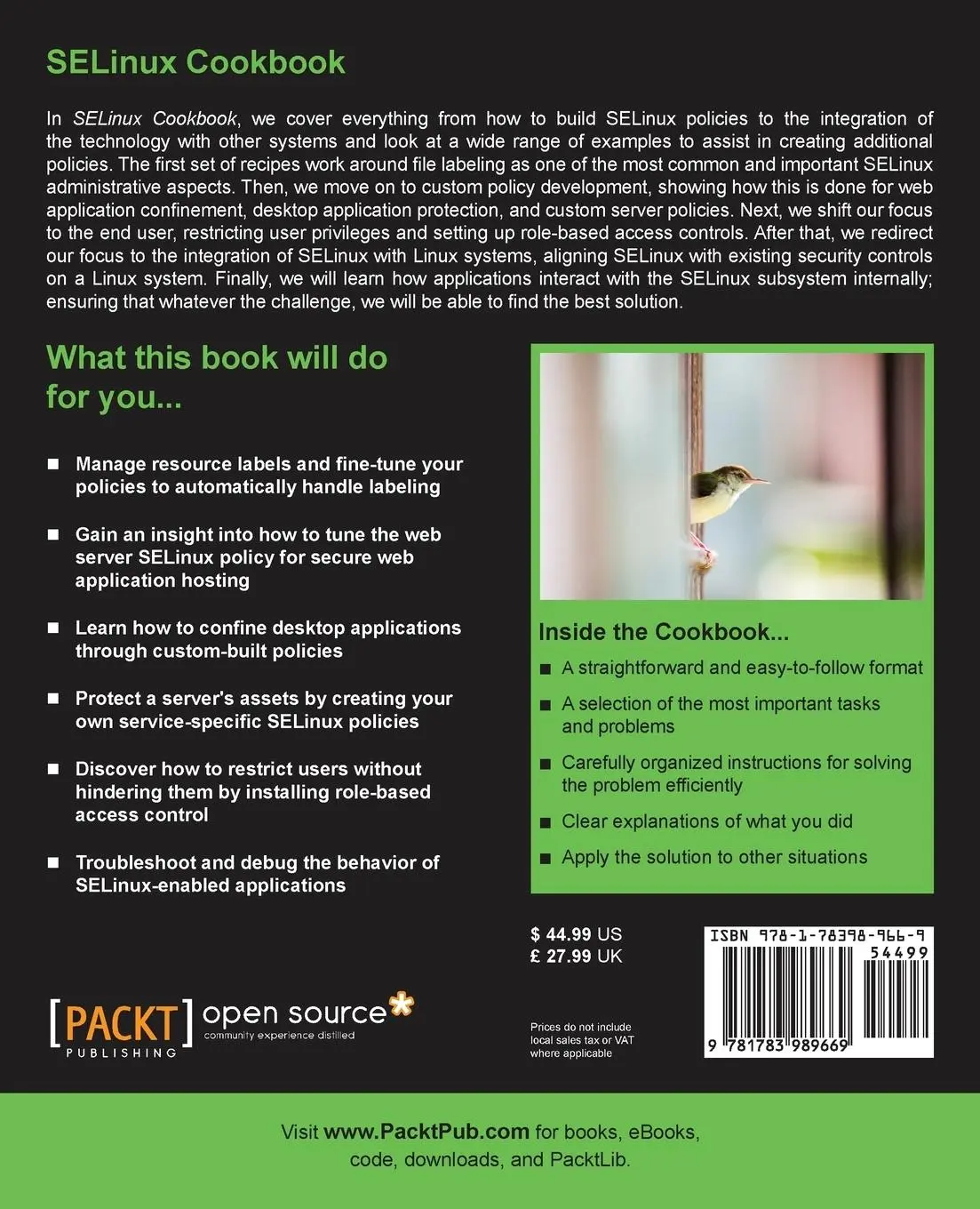 Rückseite: 9781783989669 | Selinux Cookbook | Sven Vermeulen | Taschenbuch | Englisch | 2014