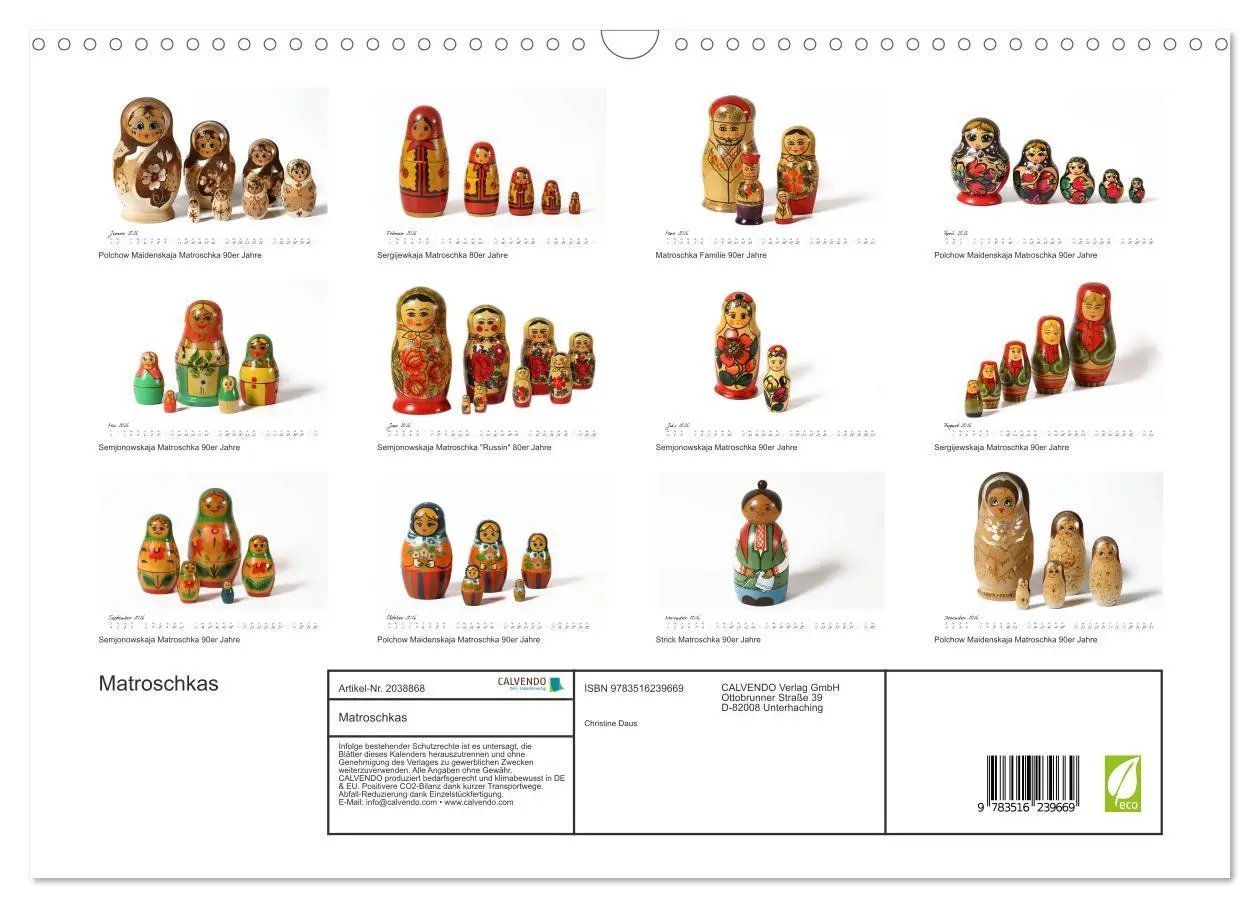 Bild: 9783516239669 | Matroschkas (Wandkalender 2026 DIN A3 quer), CALVENDO Monatskalender