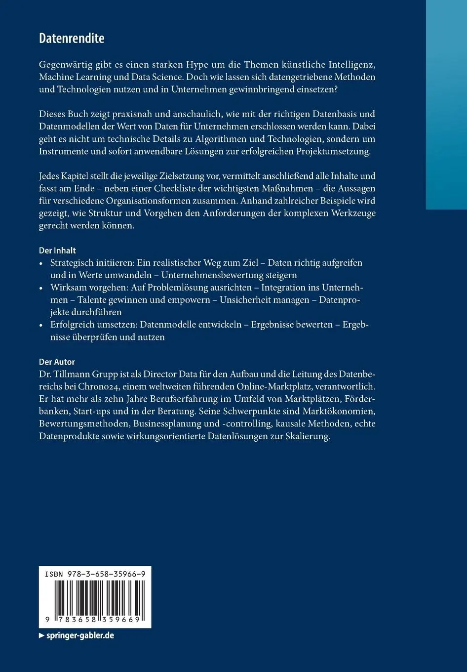 Rückseite: 9783658359669 | Datenrendite | Tillmann Grupp | Taschenbuch | xv | Deutsch | 2022