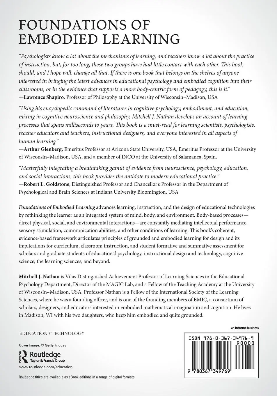 Rückseite: 9780367349769 | Foundations of Embodied Learning | A Paradigm for Education | Nathan