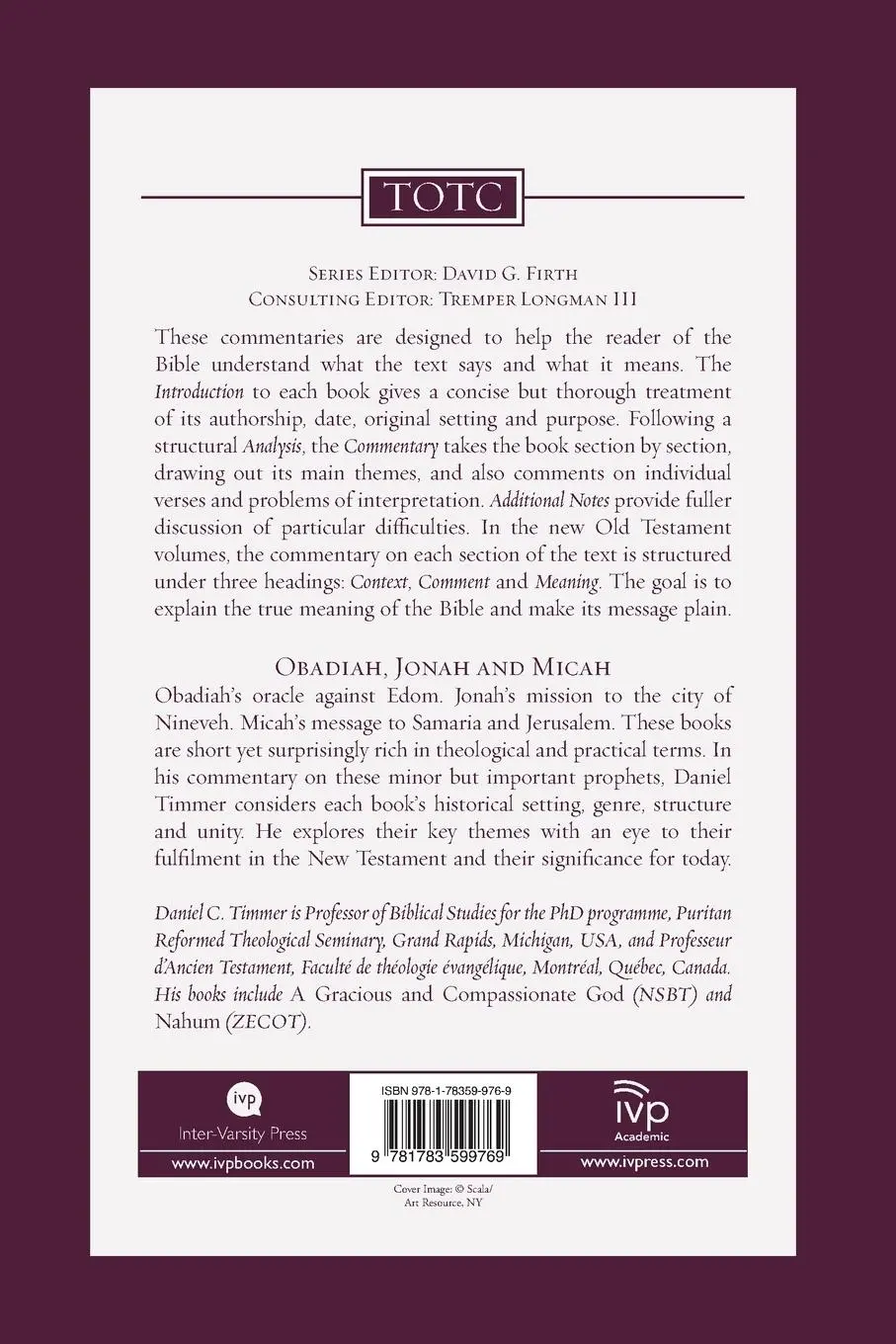 Rückseite: 9781783599769 | Obadiah, Jonah and Micah | An Introduction And Commentary | Timmer