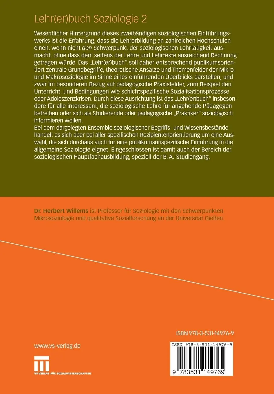Rückseite: 9783531149769 | Lehr(er)buch Soziologie | Herbert Willems | Taschenbuch | ix | Deutsch
