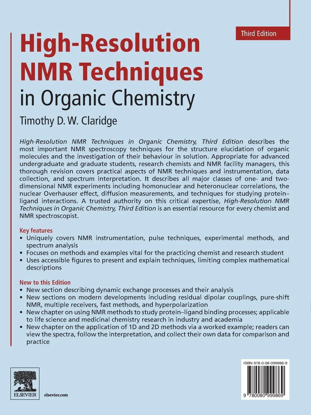 Rückseite: 9780080999869 | High-Resolution NMR Techniques in Organic Chemistry | Claridge | Buch