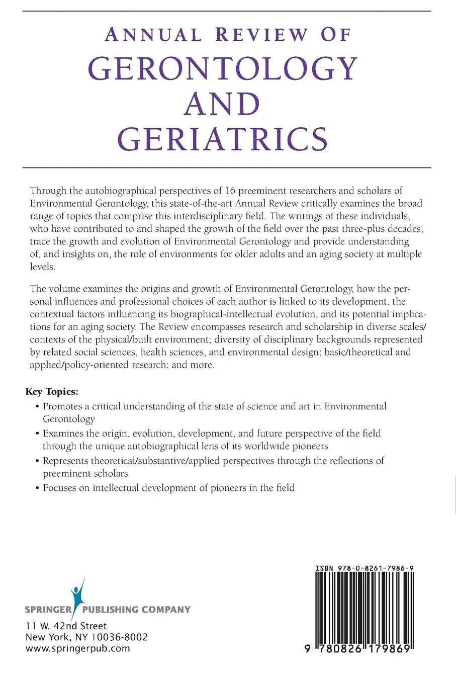 Rückseite: 9780826179869 | Annual Review of Gerontology and Geriatrics, Volume 38, 2018 | Buch