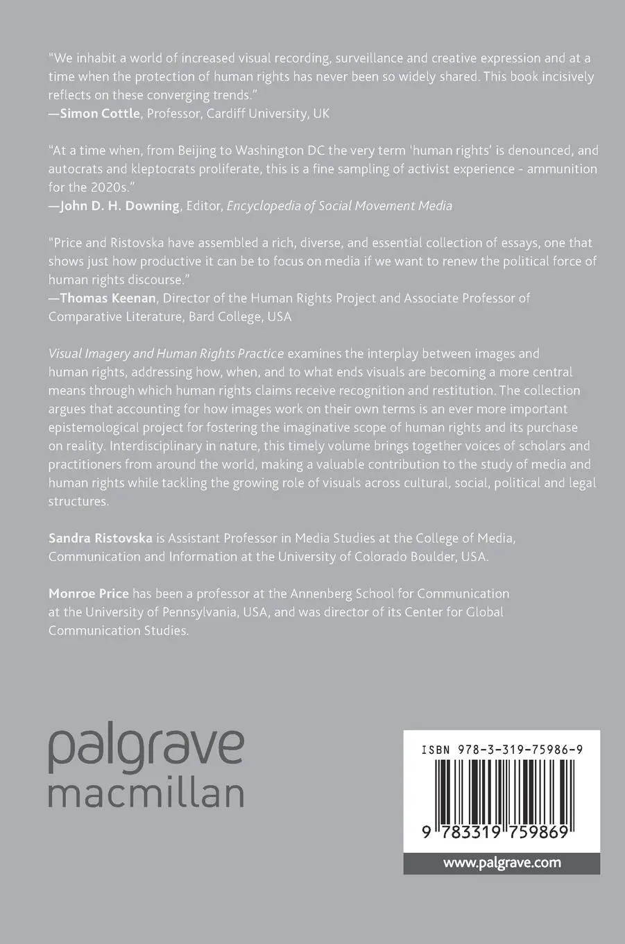 Rückseite: 9783319759869 | Visual Imagery and Human Rights Practice | Monroe Price (u. a.) | Buch